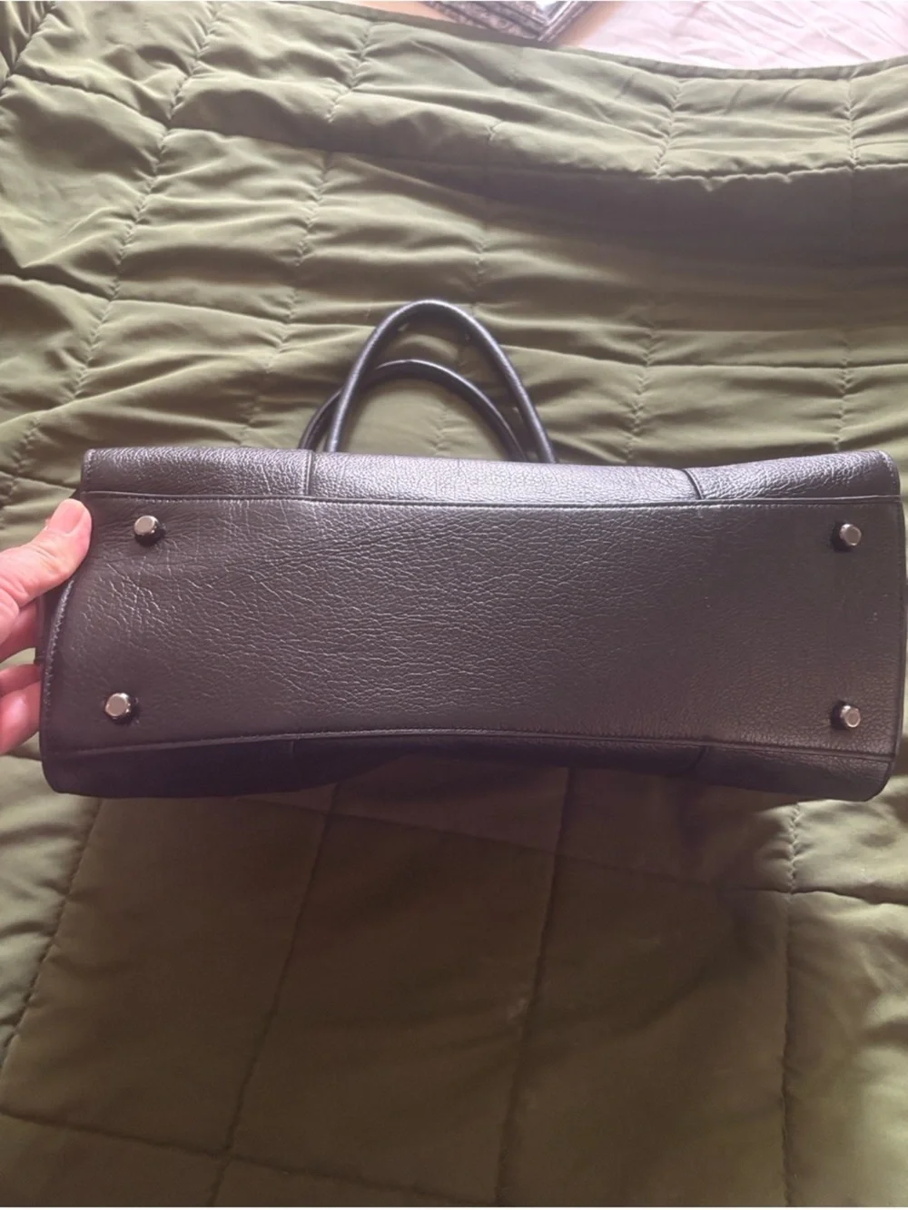 Coach Black Leather Satchel with Floral calf hair Canvas Accents